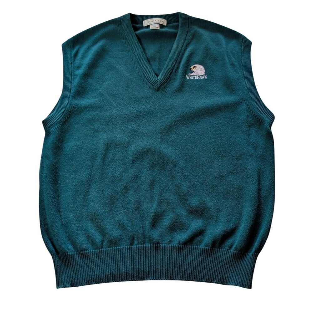 Vtg Izod Club Men L Green Sweater Vest Whitehawk Golf Made In Usa Cotton